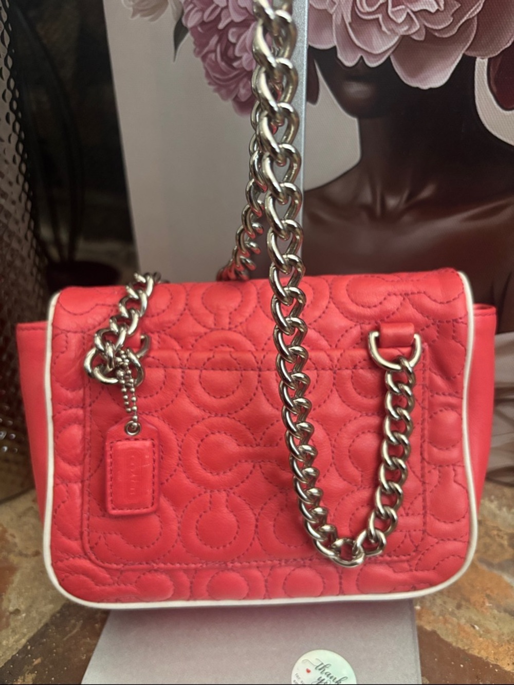 Coach Coral Pink Quilted Turnlock Chain Crossbody - Picture 3 of 8